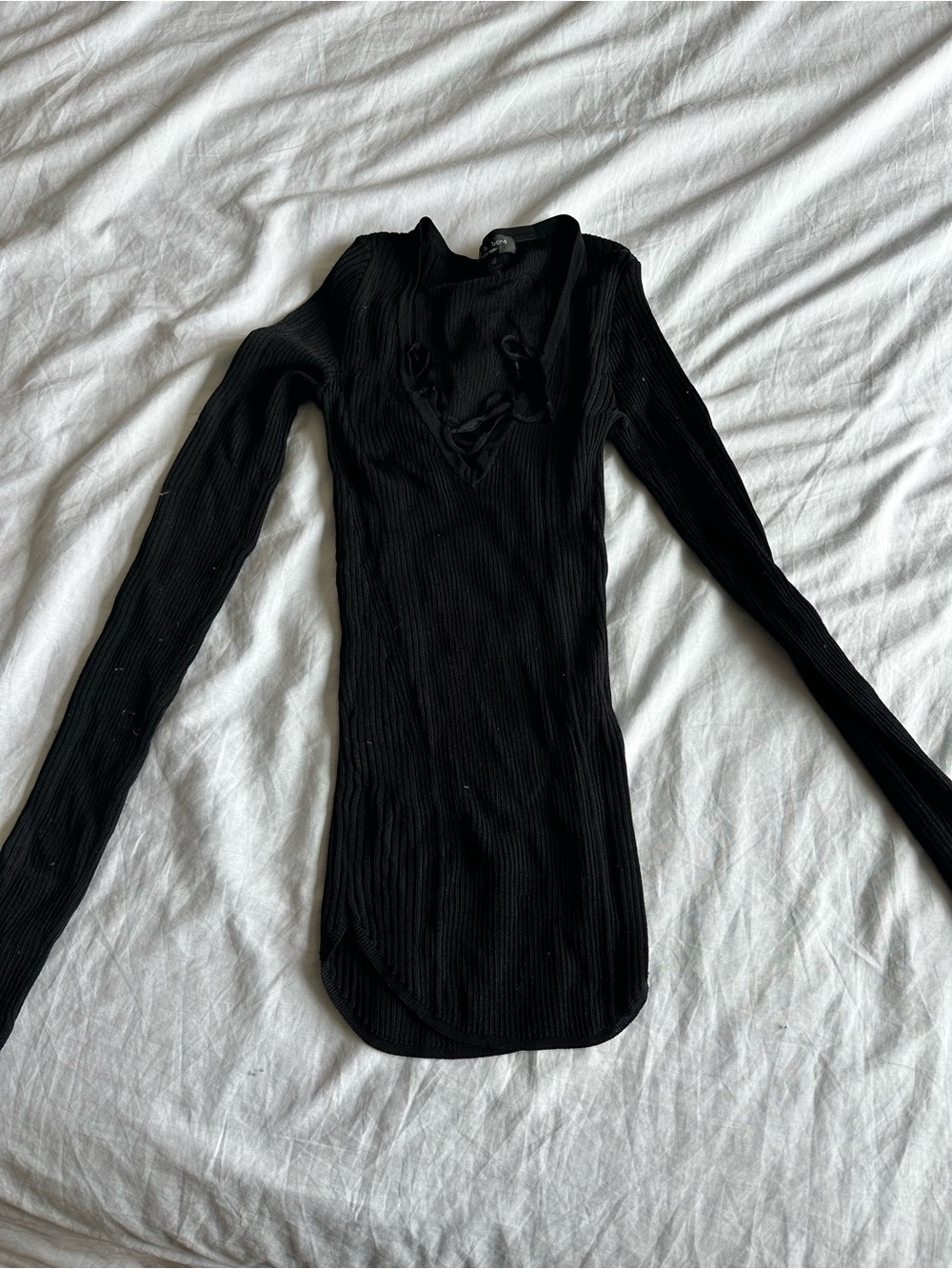 rag & bone Black Ribbed Long-Sleeve Lace-Up Top